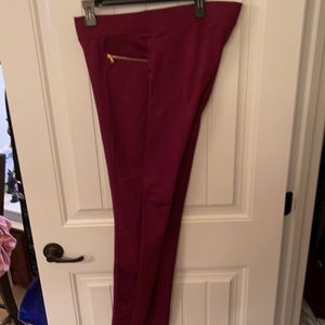 Burgundy Pants with Zippered Pockets